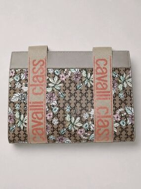 Cavalli Class Floral Logo Canvas Tote in Beige and Pastel